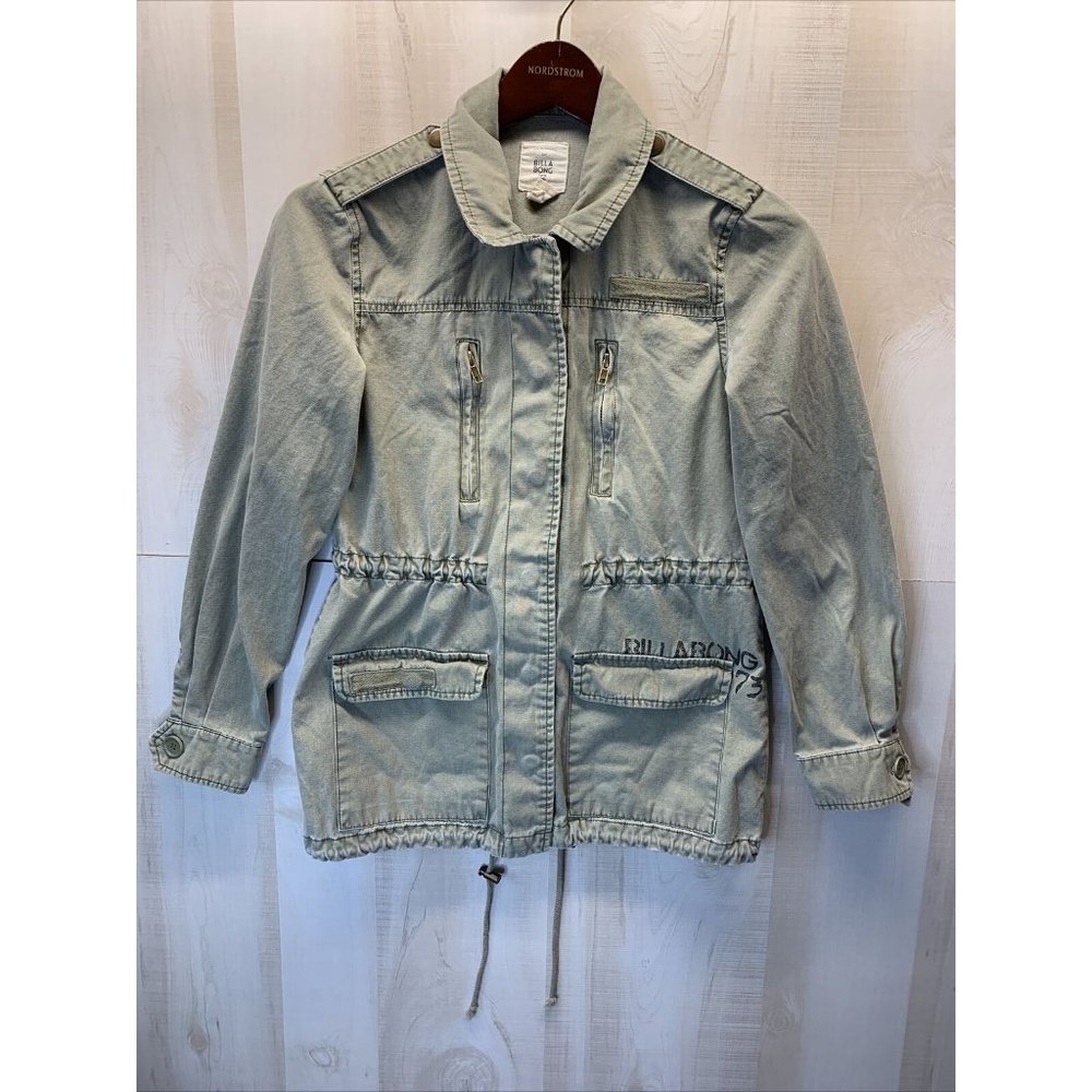 Bilabong Women’s SZ S Green MilitaStyle Jacket/Coat Snap Front #2805